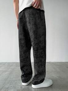 HUEFORM 男士抽绳腰休闲裤，云染印花设计，适合日常休闲穿着，秋季男士运动裤，宽松休闲裤，阔腿长裤，黑色亚麻裤，复古男士长裤，日常休闲、周末旅行、户外活动、探险旅行、轻松的工作环境或半正式场合，男友/丈夫礼物，周年纪念/生日礼物，派对、圣诞节、新年、婚礼等场合皆宜。 - 黑色 - 查看 2