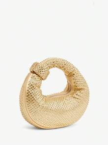 SHEIN BAE 1 chiếc Túi cầm tay hình trăng lưỡi liềm lấp lánh dành cho nữ, Túi đính đá Abacus sang trọng cho bữa tiệc, Túi dạ hội pha lê sang trọng Relaxed Feel, Túi xách tay, Túi lấp lánh/Túi lấp lánh, Túi dự tiệc nhỏ, Quà tặng ngày lễ tình nhân thú vị - Vàng - Xem 3