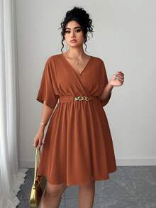 Elenzga Elegante vestido de noche rojo con cuello en V y cintura ceñida, estilo casual y minimalista para el verano