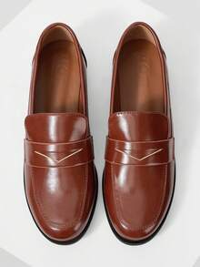 MOTF PREMIUM ZAPATOS DE MUJER MOCASINES DE PUNTA REDONDA DE CUERO PU - Marrón - Ver 2