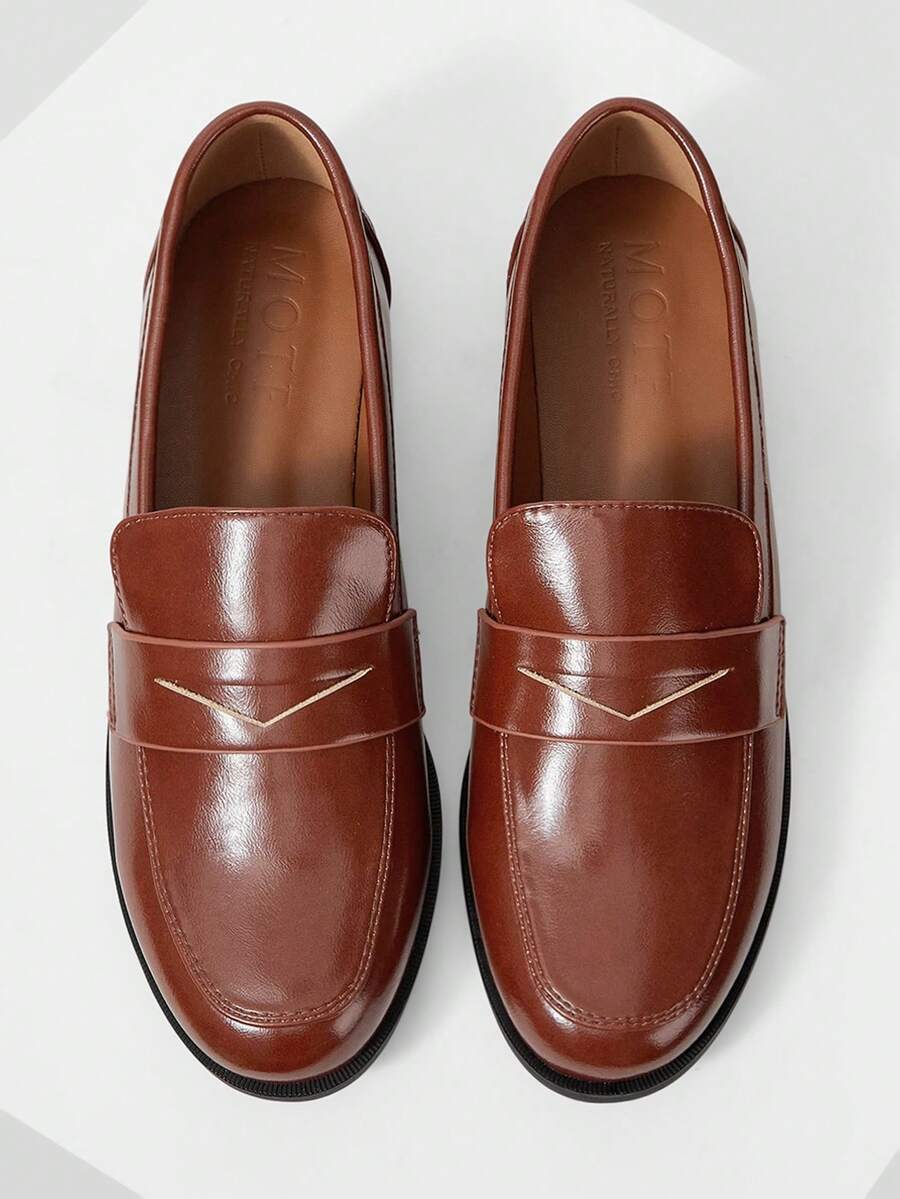 MOTF PREMIUM WOMEN PU LEATHER ROUND TOE LOAFERS SHOES VALENTINE'S DAY - Brown - View 2