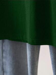 EMERY ROSE 女士纯色圆领短袖褶皱休闲百搭T恤 - 綠色 - 查看 5