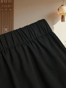 Franclia 大码女式法式休闲优雅提花七分裤，秋冬款 - 黑色 - 查看 6