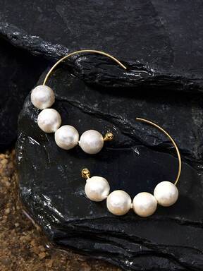 Opalesca Wrinkled Pearl Hoop Earrings, Suitable For Daily Wear,Outfits,Old Money,Wedding/Bridal Accessories,Western Jewelry,Fairycore/Fairy,Pearl,Fall/Autumn/Winter,For Mom/Women/Girl/Mother,Elegant