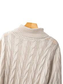 Elenzga 女士优雅高领长袖宽松大码毛衣连衣裙，女士冬季针织连衣裙，外套 - 杏色 - 查看 5