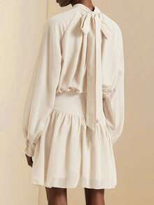 SHEIN Veneréa Autumn New Ruffled Hem Printed Long Sleeve Waist Cinched Mini Dress