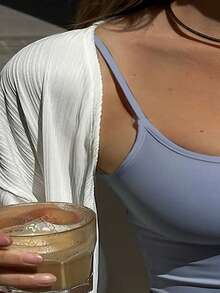 SHEIN 1 chiếc áo hai dây màu trơn ôm vừa vặn dành cho nữ - Màu xanh lam - Xem 3