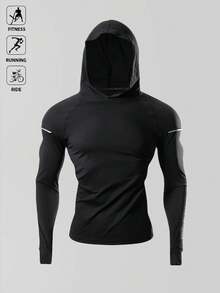 Acti Log Sudadera con capucha de estilo novio para hombres con gráfico de letras y mangas raglán, Sudadera de estilo novio para hombres, casual, de manga larga, reflectante, chaqueta de chándal para gimnasio, Tops de manga larga para gimnasio, tops de entrenamiento, transpirables de otoño - Negro - Ver 3