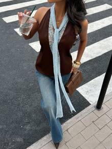 Siren Gaze 女士黑色蕾丝透视衬衫，秋冬新品 - 黑色 - 查看 4