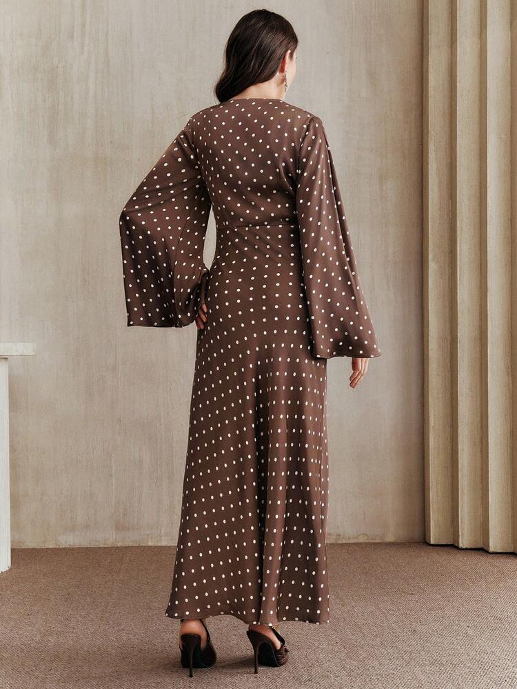 New V-Neck Ruched Waist Fitted Long Sleeve Dress, Elegant Festival/Wedding/Party Dress, Suitable For Spring, Summer, Valentine's Day, Carnival