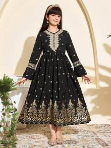 Lace Collar Woven Metallic Fabric Middle Eastern Traditional Arab Clothing,Wedding Guest Autumn - Black - View 3