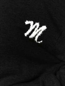 MUSERA 针织宽松混色“M”圆领套头衫套装上衣（仅限冬季居家服、舒适工作服、可爱优雅休闲服、春假服） - 黑色 - 查看 6
