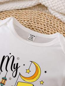 SHEIN Baby Boy Letter Print Round Neck Short Sleeve Casual Bodysuit - Multicolor - View 6