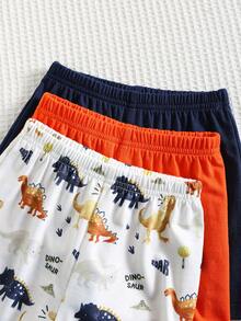 SHEIN 6件套男女宝宝夏季休闲度假针织卡通恐龙条纹背心和松紧腰短裤套装，基础款 - 彩色 - 查看 7