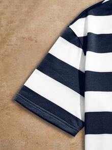 Manfinity VCAY 宽松男士条纹短袖休闲T恤，夏季 - 彩色 - 查看 5