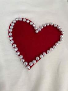 Resyla Áo thun cổ tròn in họa tiết trái tim và ngọc trai cỡ lớn dành cho nữ - Nhiều màu - Xem 3