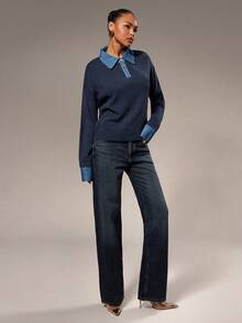 Hauture Women's Sexy Office Loose Long Sleeve Collar Sweater Pullover - Royal Blue - View 4