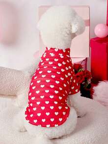 PETSIN 1pc Pet Valentine's Day Red Heart Knit Turtleneck Casual & Comfortable Dog Shirt