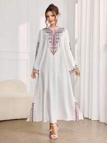 SHEIN Najma 浪漫定位印花加重刺绣串珠奢华女装 - 白色 - 查看 3