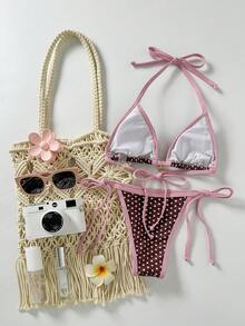 Swim Mod Women's Random Print Halter Metal Decor Bikini Set, Spring/Summer - Multicolor - View 2