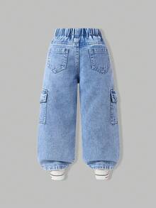 Quần jeans ống đứng cho bé gái, chất liệu denim mềm mại màu xanh nhạt, cạp chun điều chỉnh được với dây buộc ruy băng, thêu nơ bạc xinh xắn, nhiều túi thời trang, phù hợp cho mặc hàng ngày, đi nghỉ mát, ở nhà, dự tiệc, một món đồ không thể thiếu trong tủ quần áo quanh năm. - Rửa nhẹ - Xem 2