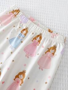 女婴优雅卡通星星印花拼接长袖上衣和裤子舒适睡衣套装 - 彩色 - 查看 7