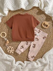 Loomiva Neugeborenes Baby Mädchen Cartoon Fuchs Muster gestrickt weicher Rundhals Langarm Pullover und elastische Taille lange Hose 2-teiliges Set - Verschiedenfarbig - Übersicht 5
