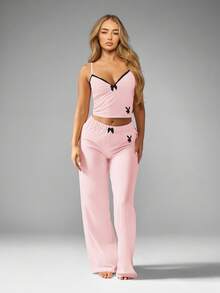 Missguided x Playboy Christmas Lace Cami Top And Trouser Pajama Set - Pink - View 1