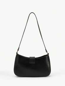 SHEIN BAE 女士优雅新月形腋下单肩包，时尚休闲时尚，纯色腋下包 - 黑色 - 查看 2