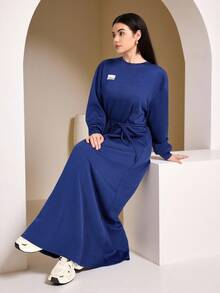 Veilorie Women's Casual Loose Fit Drawstring Shoulder Long Sleeve Sweatshirt - Blue - View 3