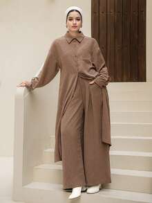 DAZY 2pcs Women's Business Casual Shirt Set - Khaki - View 1