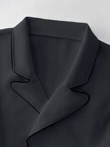 GlowEve CURVE Conjunto de blazer elegante con parches y pantalón de pierna recta, adecuado para uso diario, tallas grandes para mujer - Gris Oscuro - Ver 3