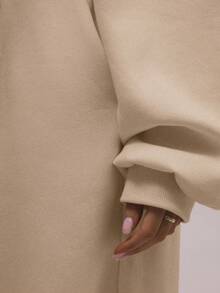 MUSERA 超大款抓绒连帽卫衣，适合毕业季、返校季、毕业典礼、教师节等场合，女士款，冬季休闲返校季必备 - 杏色 - 查看 6