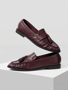 MOTF WOMEN TASSEL PU LEATHER LOAFERS SHOES VALENTINE'S DAY - Burgundy - View 9