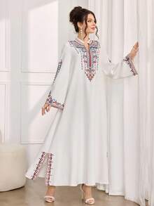 SHEIN Najma 浪漫定位印花加重刺绣串珠奢华女装 - 白色 - 查看 6