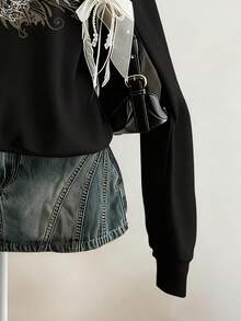 翅膀印花圆领长袖卫衣，毛边下摆 - 彩色 - 查看 4