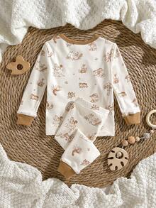 Loomiva Baby Boy/Girl Snug Fit Pajama Set, Cartoon Animal Print Soft Knit Crew Neck Long Sleeve Top And Elastic Waist Long Pants Baby Pjs Bamboo Bamboo 2 Piece Pajamas Toddler Baby Pajama Set - Multicolor - View 2