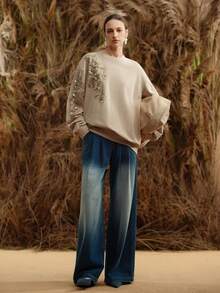 Arave Women's Cotton Round Neck Loose Fit Hand-Stitched Design Daily Casual Sweatshirt   Winter Clothes For Women Khaki Sweatshirt Zipper Jacket - Khaki - View 7