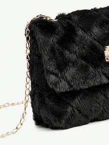 SHEIN BAE Furry Material Crossbody Bag, Women's New Versatile Chain Shoulder Bag, Furry Fluffy Lock Small Square Bag, Perfectly Matching With Fall Outfits Women