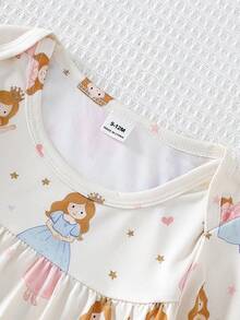 女婴优雅卡通星星印花拼接长袖上衣和裤子舒适睡衣套装 - 彩色 - 查看 5