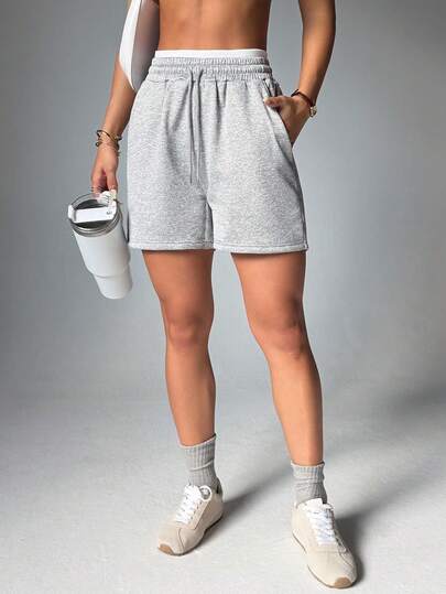 Dewbera 女士运动瑜伽户外健身休闲阔腿短裤，腰部拼接撞色抽绳基础款