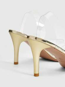 SHEIN BAE Women's Fashion High Heel Sandals, Transparent Crystal Heel Fairy Style High Heels, Women's Pointed Toe Transparent Strap Sandals, Sexy Minimalist Transparent High Heels, Fashionable High Heels For Parties And Nightclubs - Gold - View 3