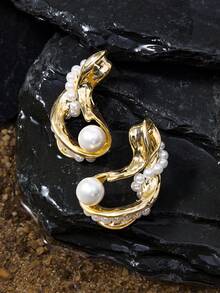Opalesca Bông tai ngọc trai 18K kiểu cổ điển, thích hợp đeo hàng ngày, phối với nhiều trang phục, phong cách quý tộc cổ điển, phụ kiện cưới, trang sức phương Tây, phong cách cổ tích/thần tiên, ngọc trai, mùa thu/đông, dành cho mẹ/phụ nữ/cô gái/người mẹ, thanh lịch. - Vàng - Xem 3