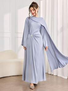 Graceveil Designed Batwing Sleeve Pleated Long Dress For Women - Grey - View 3