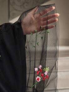 ZEYLAH Váy dài tay thanh lịch thêu hoa và ren chắp vá - Hồng - Xem 8