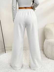 SHEIN PETITE 女士休闲前系腰宽松运动裤，适合春夏穿着，日常穿着及返校季皆宜 - 白色 - 查看 3