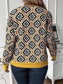 EMERY ROSE Áo nỉ dài tay cổ chữ V họa tiết lông thú giả kẻ caro cỡ lớn dành cho nữ, Xuân/Thu - Nhiều màu - Xem 2