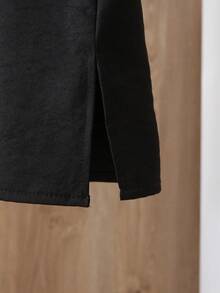 SHEIN Toddler Infant Baby Boys Traditional Casual Long Sleeve Stand Collar Button Half-Open Front Pocket Robe Top, Adjustable Sleeve Length, Side Slit Hem Design, Arabic Dishdasha, Islamic Clothing, Kaftan, Saudi Arabian Outfit, Robe, Boys White Kurta, Boys White School Thobe, Boys Kurtas, Basic Silhouette Suitable For Spring, Summer, Autumn, Winter,3M-3T - Black - View 8