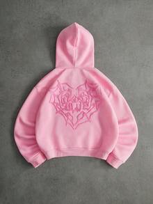 PAVTROS Men's Street-Style Popular Spider Web & Heart 3D Embroidery "LOVE" 3D Embroidery Hoodie, Suitable For Outdoor Music Festivals, Daily Outings, Hangouts With Friends, Gifts For Boyfriend/Husband, Anniversary Gifts, Pink - Pink - View 2