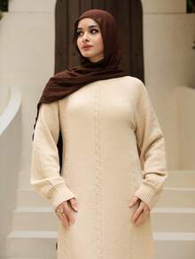 DAZY Robe pull élégante de couleur unie pour femmes, mode modeste pour l'automne/hiver - Nude - Voir 4
